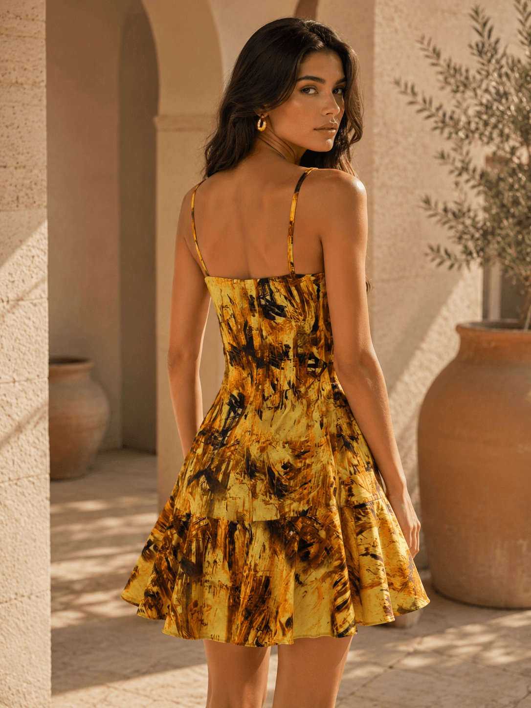 Sun Orange sweetheart Neck Dress