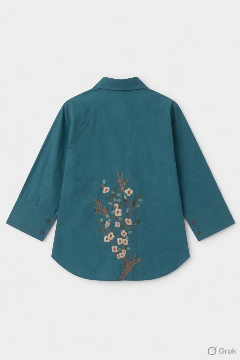 Teal Cherry Blossom Shirt - cloth image 2