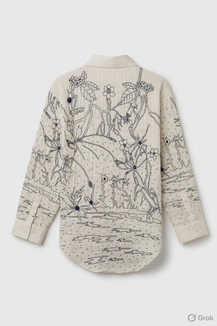 Blue Line Embroidered Shirt - cloth image 2