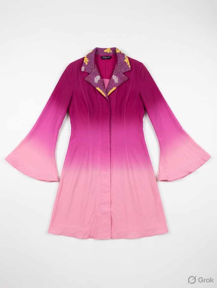 Pink Ombre Collar Embroidered Dress - cloth image 1
